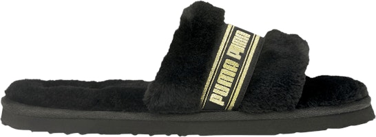 (Women) Puma Fluff Slide 'Black Team Gold' 384937-05 (Women) Puma Fluff Slide 'Black Team Gold' 384937-05