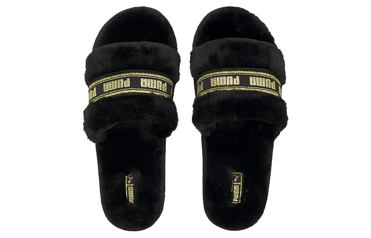 Shop (Women) Puma Fluff Slide 'Black Team Gold'  384937-05