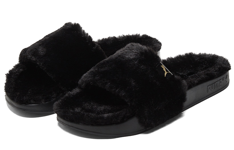 Shop Puma Leadcat 2.0 YLM 人造毛皮運動拖鞋 女款 黑色