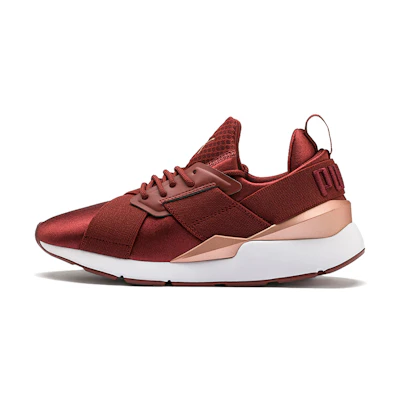 (W) Puma En Pointe Muse Satin Low Top Running Shoes Red/White/Golden