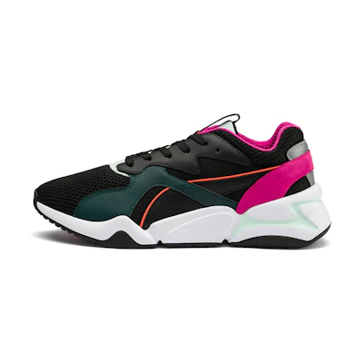 (W) Puma Nova Mesh Black Green Pink Low Tops Sports Shoe 'Green Pink Black'