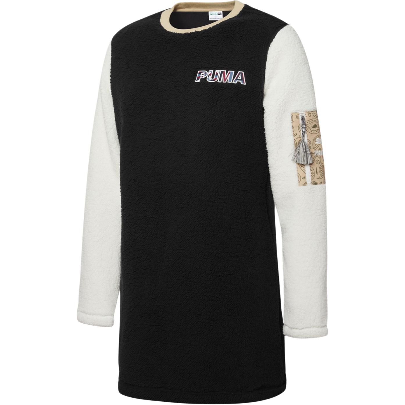 (Women) PUMA Paisley W Sherpa Long-Sleeve Dress  Black Casual Fleece Dress. 534986-01