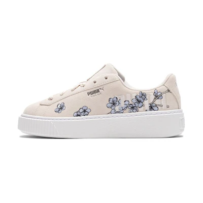 (W) Puma Platform Floral Flowers Casual Low Tops Skateboarding Shoes Beige