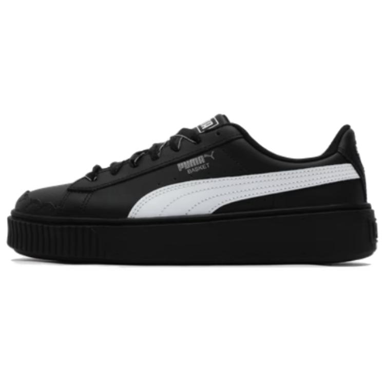 (Women) PUMA Platform Black Low-Top Sneakers with Soft Leather and Elevated Sole 404157-02