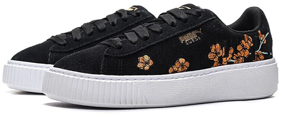 Women Puma Platform Floral Black White 370806 01 370806 01