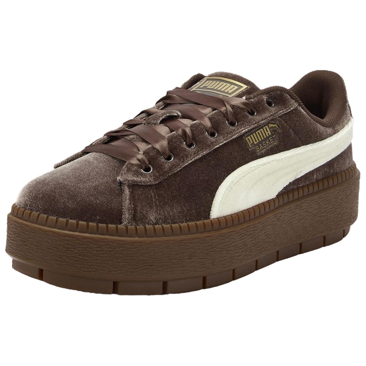 (Women) PUMA Platform Low-Top Sneakers Coffee Brown Casual Durable Comfort. 406752-02