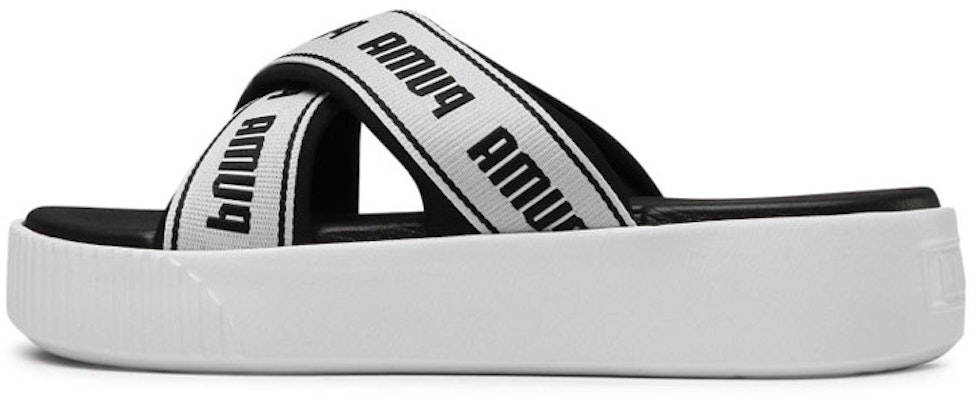 (Women) Puma Platform Slide Tape Slippers For Black/White 380677-01 Buy (Women) Puma Platform Slide Tape Slippers For Black/White 380677-01