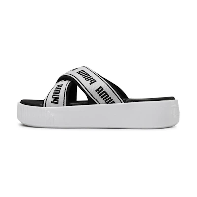 (W) Puma Platform Slide Tape Slippers For Black/White