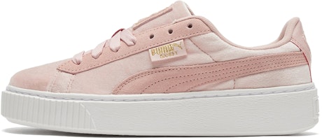 (Women) Puma Platform Velvet Pink/White Low Casual Board Shoes 373935-02 (Women) Puma Platform Velvet Pink/White Low Casual Board Shoes 373935-02