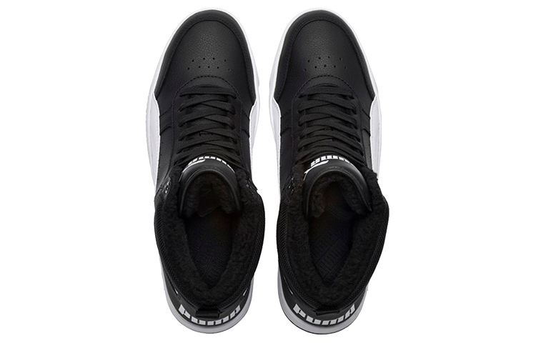 Shop Puma Rebound Street V2 Fur 男女同款 黑白 中幫板鞋