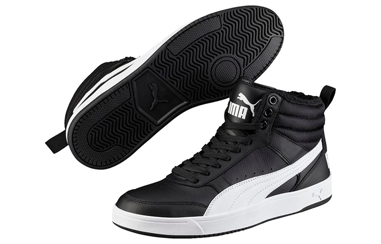 Details for Puma Rebound Street V2 Fur 男女同款 黑白 中幫板鞋