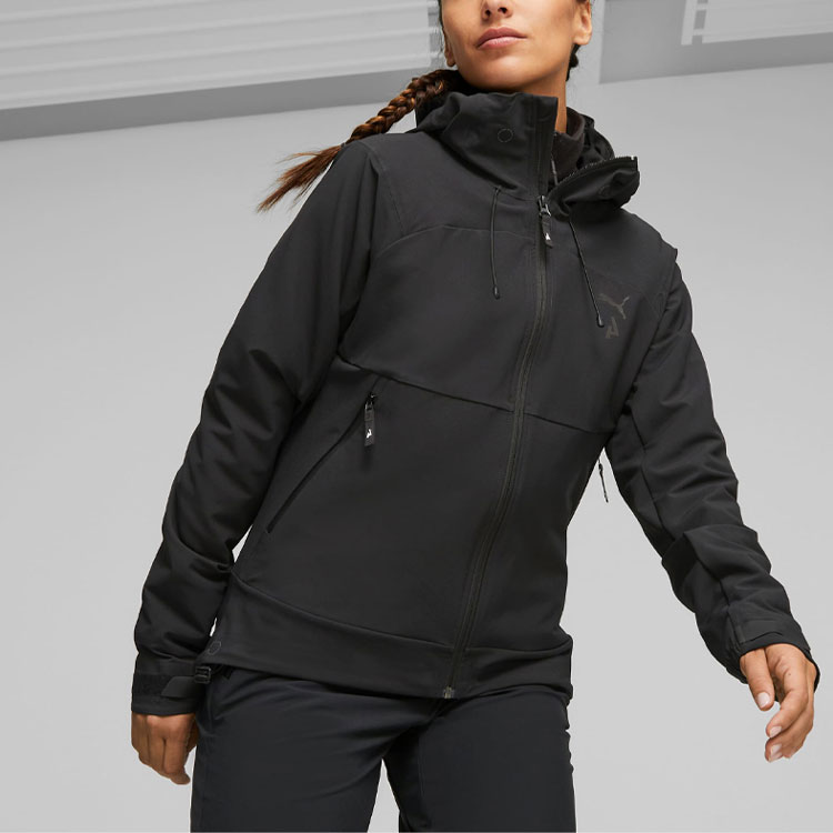 Shop (W) Puma SEASONS Chaqueta Softshell Negra con Capucha Manga Larga Fit Casual Running 524117-01