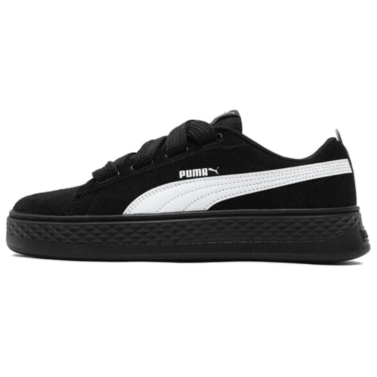 (Women) PUMA Smash Platform Black Low-Top Casual Sneakers with Elevated Sole. 404158-02