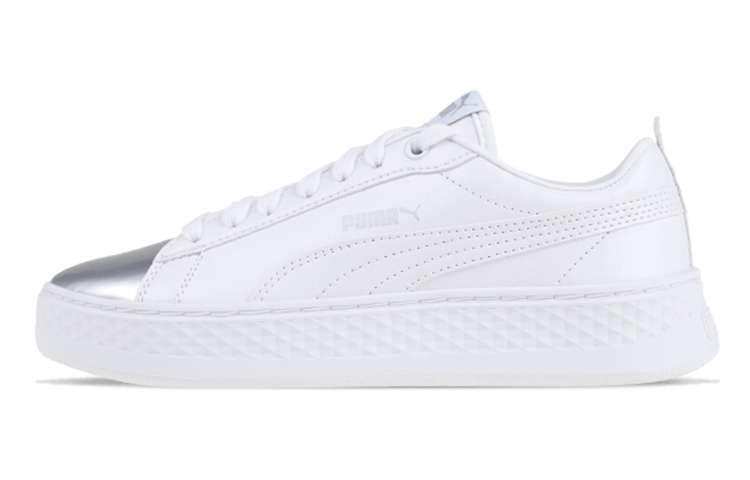 (Women) Puma Smash Platform Classic Skateboarding Shoes Silver 366927-01