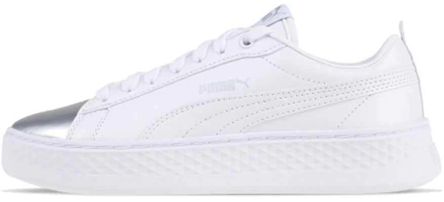 (Women) Puma Smash Platform Classic Skateboarding Shoes Silver 366927-01 Buy (Women) Puma Smash Platform Classic Skateboarding Shoes Silver 366927-01