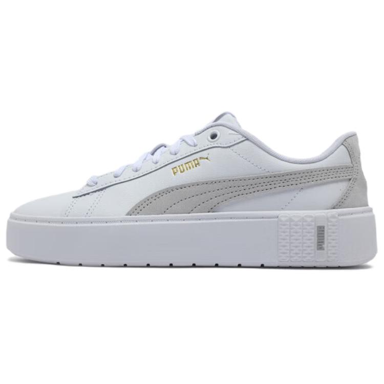 (Women) Puma Smash Platform Low-Top Sneakers White Grey Lightweight Casual. 392979-01