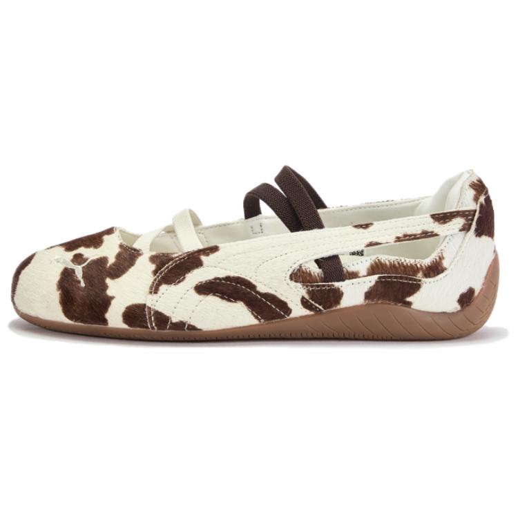 (Women) PUMA Speedcat Ballet White Brown Low-Top Casual Shoes Cow Print Sneakers 407787-01