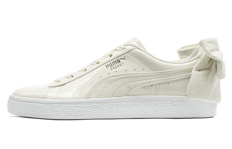 (Women) Puma Basket Suede Bow Leisure Board Shoes Creamy/White 367353-04