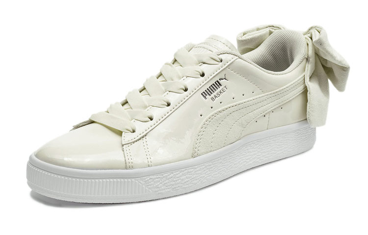 Lookbook Puma 籃球麂皮蝴蝶結 防滑耐磨 低筒休閒板鞋 女款 米白