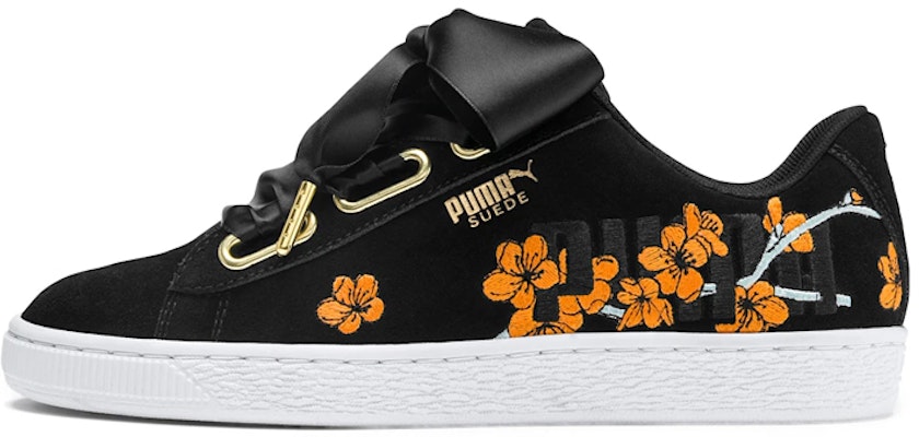 (Women) Puma Suede Heart Floral 'Black Orange' 370807-01 Buy (Women) Puma Suede Heart Floral 'Black Orange' 370807-01