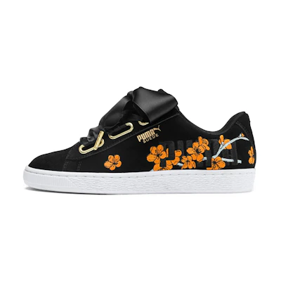 (W) Puma Suede Heart Floral 'Black Orange'