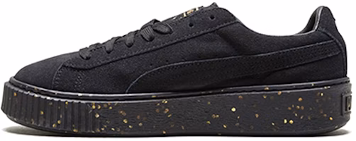 (Women) Puma Suede Platform Black/Gold Board Shoes 365621-01 (Women) Puma Suede Platform Black/Gold Board Shoes 365621-01