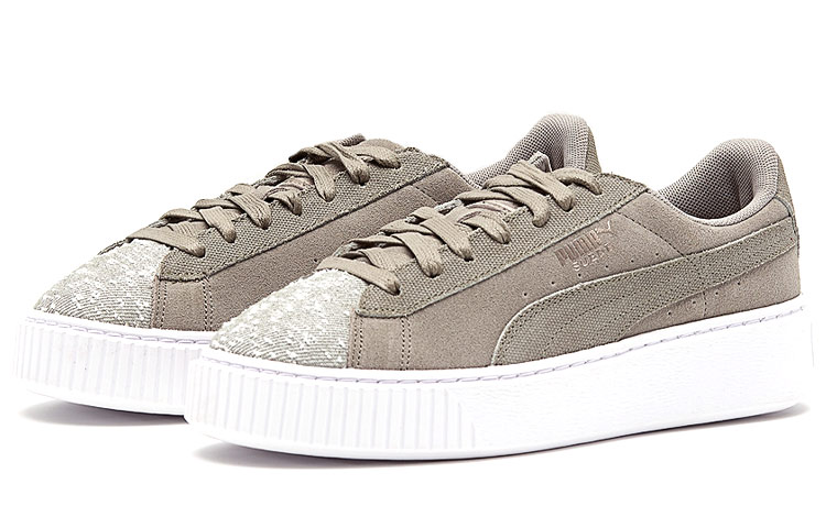 Lookbook Puma Suede Platform Pebble 增高厚底 復古休閒板鞋 女款 灰