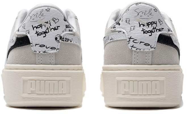 PUMA 絨面高底板鞋女款 彪馬白黑色 Shop PUMA 絨面高底板鞋女款 彪馬白黑色