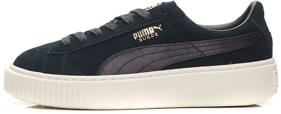(Women) Puma Suede Platform Satin 'Black White Gold' 365828-05 Buy (Women) Puma Suede Platform Satin 'Black White Gold' 365828-05