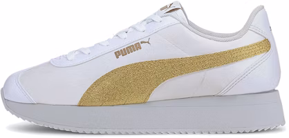 (Women) Puma Turino Stacked Glitter Low Running Shoes White/Gold 371944-06 (Women) Puma Turino Stacked Glitter Low Running Shoes White/Gold 371944-06