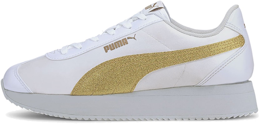 (Women) Puma Turino Stacked Glitter Low Running Shoes White/Gold 371944-06 Buy (Women) Puma Turino Stacked Glitter Low Running Shoes White/Gold 371944-06