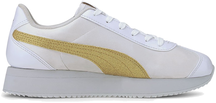 (Women) Puma Turino Stacked Glitter Low Running Shoes White/Gold 371944-06 Order (Women) Puma Turino Stacked Glitter Low Running Shoes White/Gold 371944-06