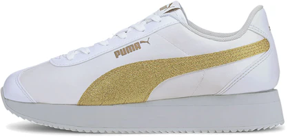 (Women) Puma Turino Stacked Glitter Low Running Shoes White/Gold 371944-06 (Women) Puma Turino Stacked Glitter Low Running Shoes White/Gold 371944-06