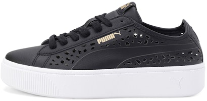 (Women) Puma Vikky Stacked Laser Cut SoftFoam Sneakers Black 369378-01 (Women) Puma Vikky Stacked Laser Cut SoftFoam Sneakers Black 369378-01