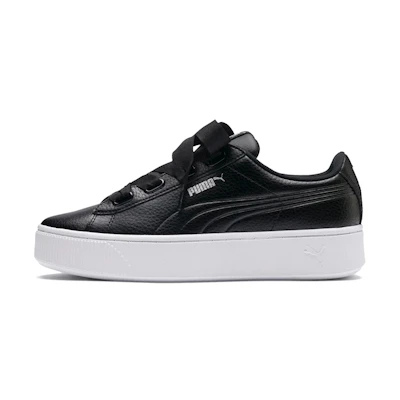 (W) Puma Vikky Stacked Ribbon Core Sneakers Black/White