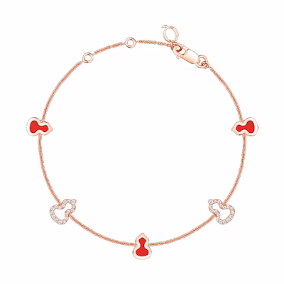 (Women) Qeelin Kirin Gourd Pattern 18K Rose Gold Diamond Red Enamel Bracelet for Women. WUB07ANRGRE