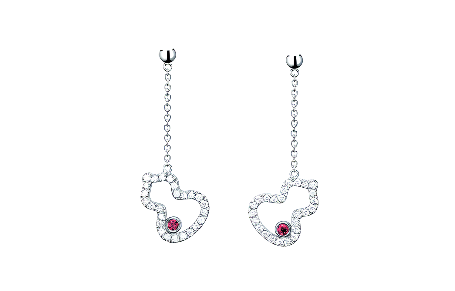 (Women) Qeelin Petite Wulu 18K Gold Diamond Ruby  Earrings Silver WU-ER0003C-WGDRU