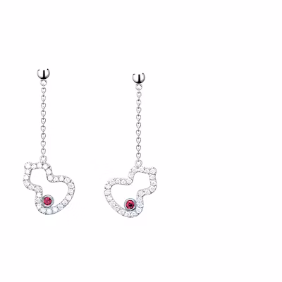 (Women) Qeelin Petite Wulu 18K Gold Diamond Ruby Earrings Silver WU-ER0003C-WGDRU
