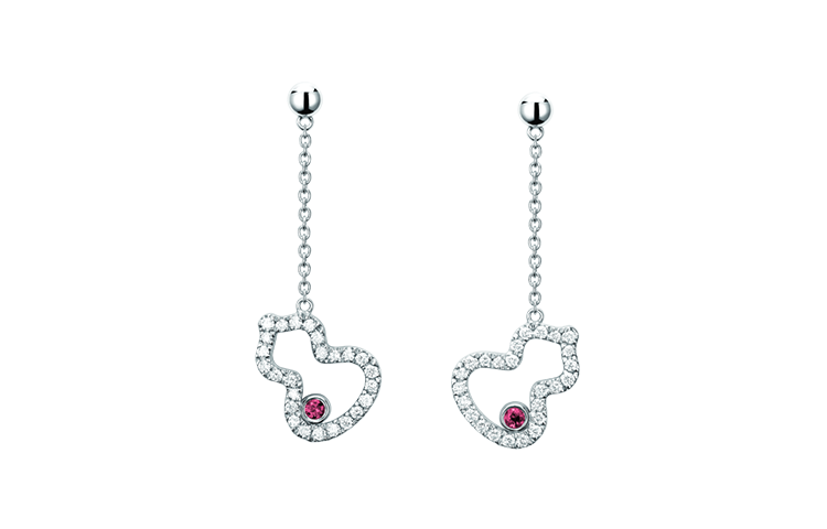 Order (W) Qeelin Petite Wulu Pendientes Plata 18K Oro Diamantes Rubí WU-ER0003C-WGDRU