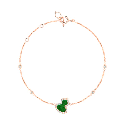 (Women) Qeelin Petite Wulu 18K Rose Gold Diamond & Jade Bracelet for Women. WU-BR0016B-RGDGJE