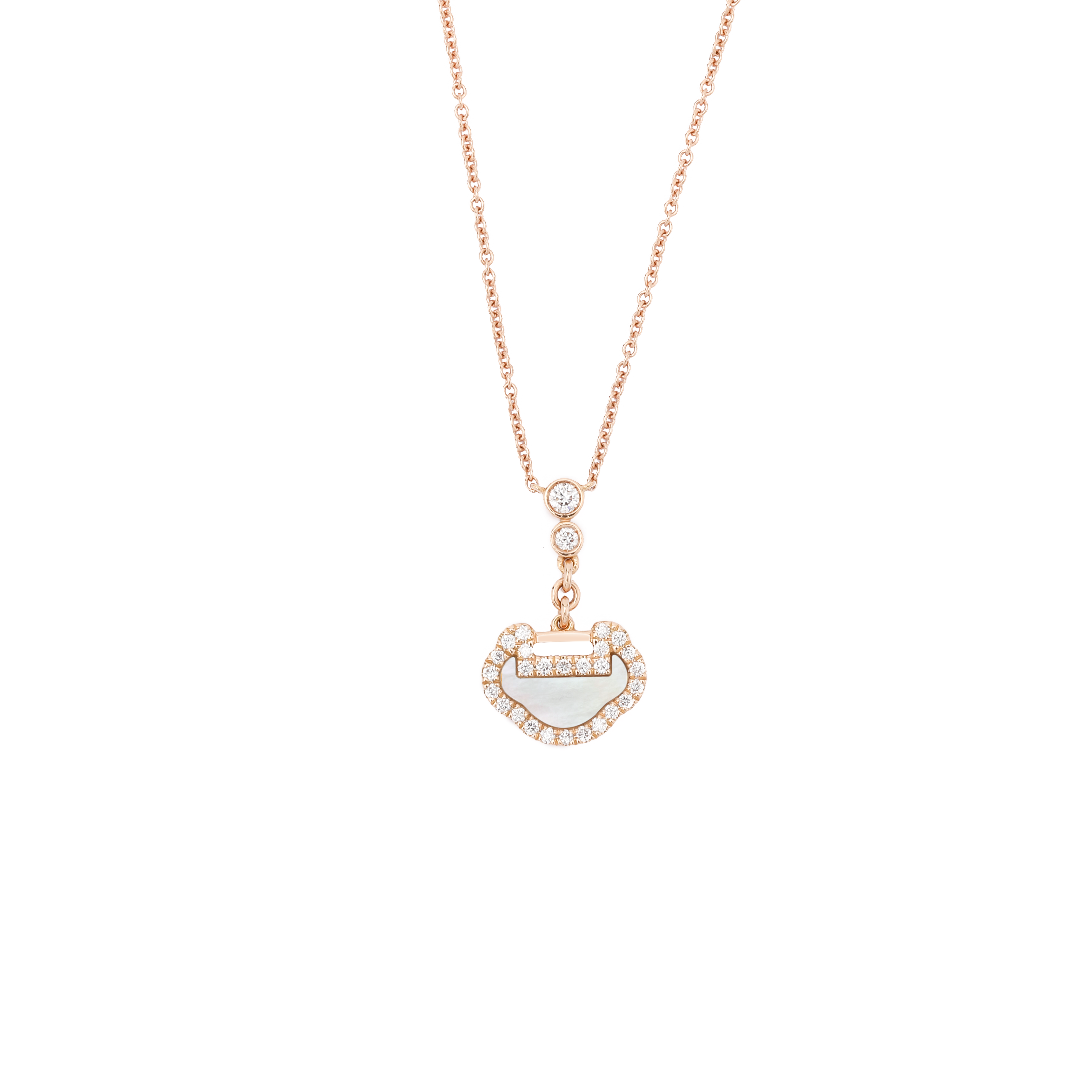 (Women) Qeelin Petite Yu Yi 18K Rose Gold Diamond, Mother-of-Pearl Necklace for Women. YY-NL0003B-RGDMOP