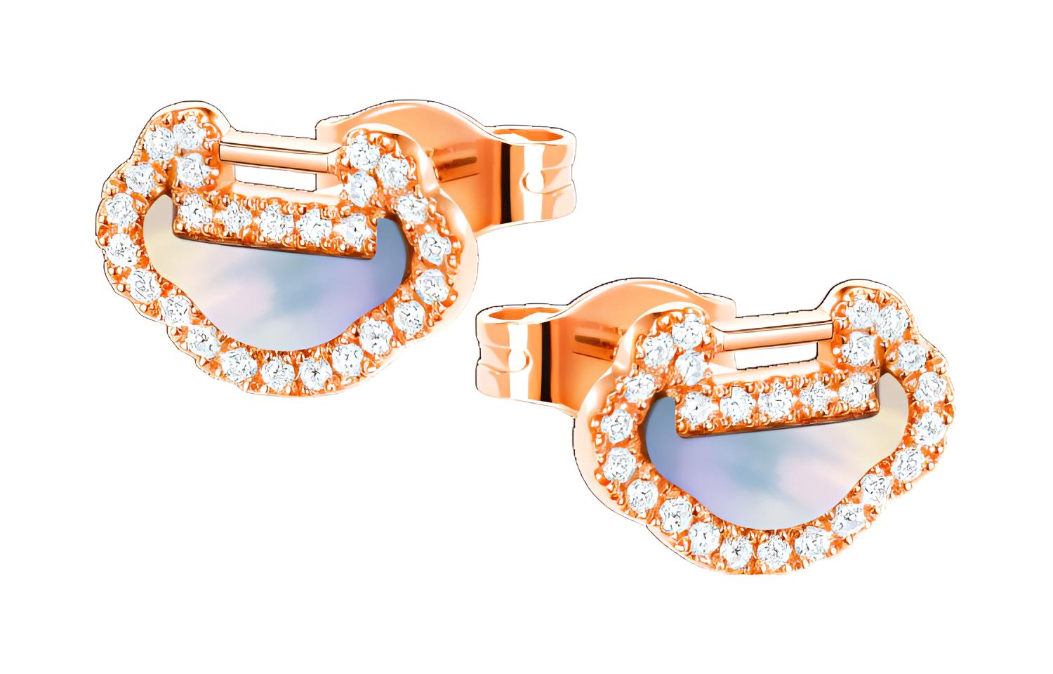 (Women) Qeelin Petite Yu Yi 18K Rose Gold Diamond & Mother-of-Pearl Earrings Women. YY-ERSD0003A-RGDMOP