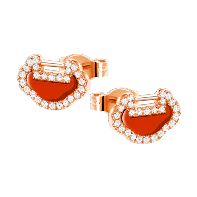 (Women) Qeelin Petite Yu Yi 18K Rose Gold Diamond & Red Agate Jewelry. YY-ERSD0003B-RGDRA