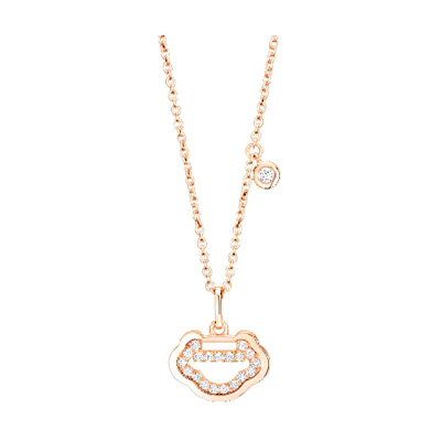 (Women) Qeelin Petite Yu Yi 18K Rose Gold Onyx Diamond Necklace for Women. YY-NL0008A-RGD