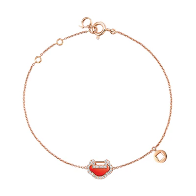 (Women) Qeelin Petite Yu Yi 18K Rose Gold Red Agate Diamond Bracelet for Women. YY-BR0002E-RGDRA