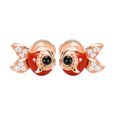 (Women) Qeelin Qin Qin Series Goldfish Design 18K Rose Gold Earrings Red Jewelry. QCE50ABRGRA