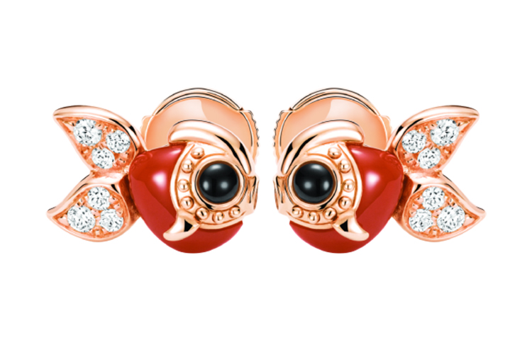 Order (W) Qeelin Qin Qin Peces Dorados Pendientes Oro Rosa 18K Rojos Joyería. QCE50ABRGRA