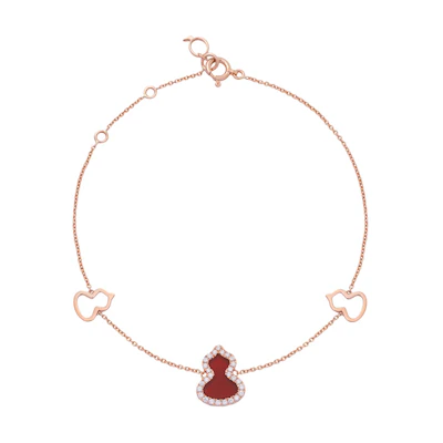 (Women) Qeelin Wulu 18K Gold Diamond Red Agate Bracelet for Women - Red. WU-BR0001B-RGDRA