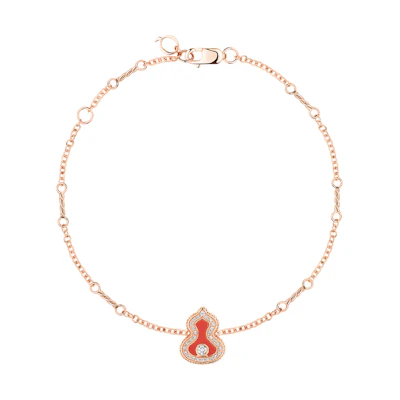 (Women) Qeelin Wulu 18K Rose Gold Diamond & Red Agate Bracelet for Women. WU-040-LGBL-RGDRA