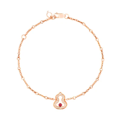 (Women) Qeelin Wulu 18K Rose Gold Diamond & Ruby Bracelet Gourd Shape for Women WU-040-LGBL-RGDRU